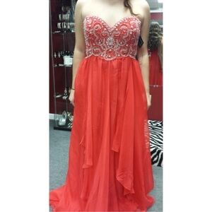 Dave & Johnny Orange Embellished Tiered Gown